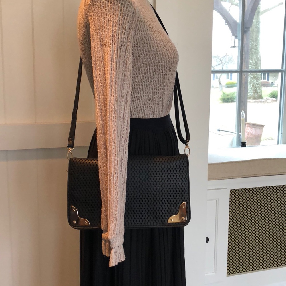 Black perforated crossbody/shoulder